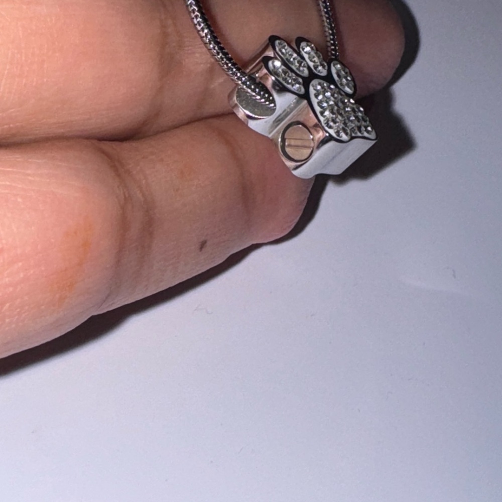 14K White Gold Vermeil Paw Urn Pendant – Swarovski Crystal Keepsake Urn Jewelry - Picture 6 of 10